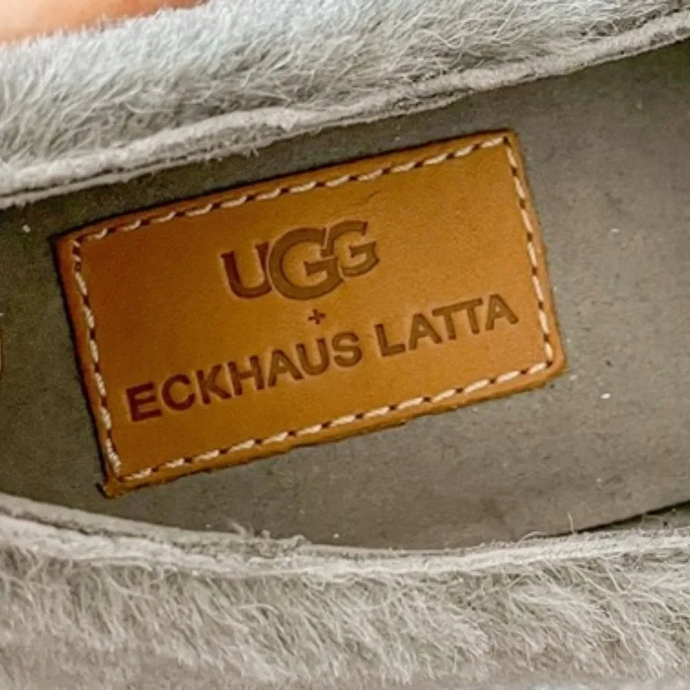 NWT UGG + ECKHAUS LATTA “Court Not” Gray/blue Shearling Shoes heels clogs - Picture 11 of 13